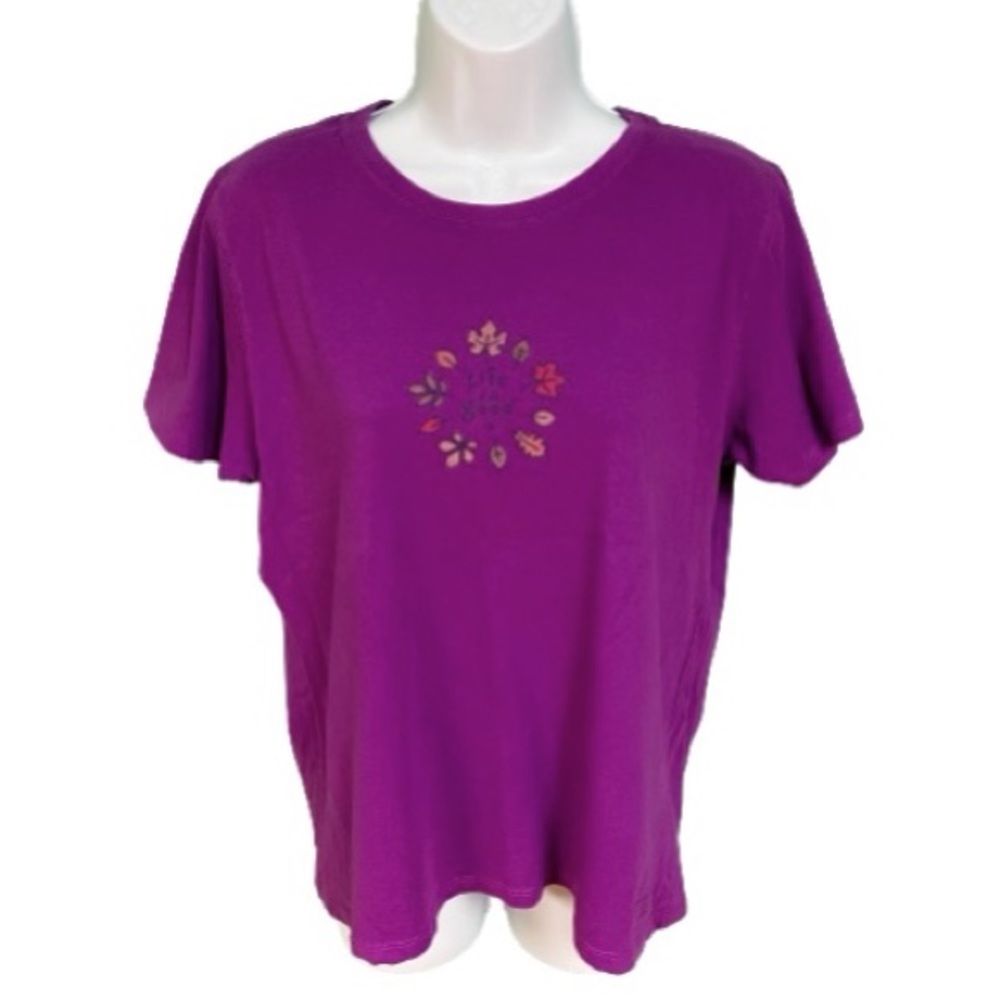 Life is Good Purple Short Sleeve Fall Leaves Graphic Relaxed Fit Tee Womens M